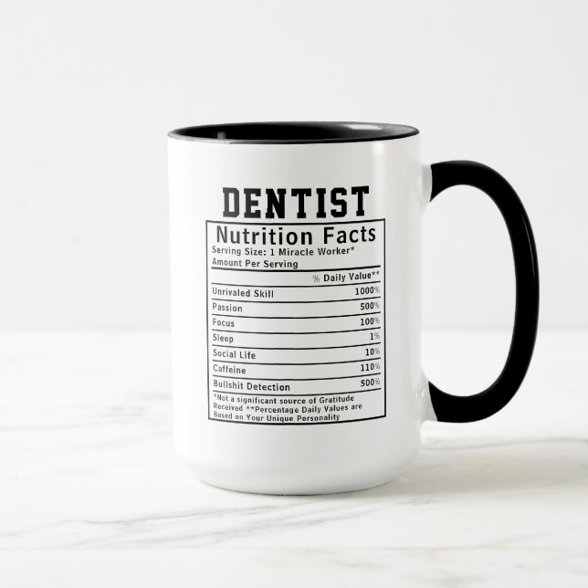 Caneca Funny Dentist Nutrition Facts Staff Worker Gift (Direita)