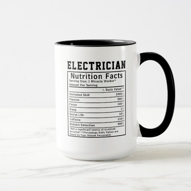 Caneca Funny Electrician Nutrition Facts Electrical Gift (Direita)