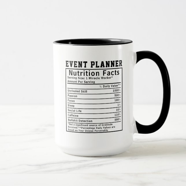 Caneca Funny Event Planner Nutrition Facts Party Design (Direita)