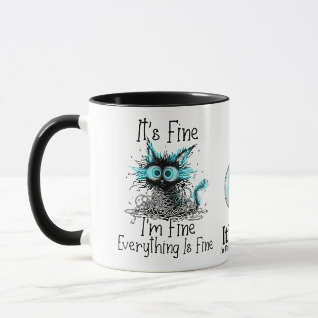 Caneca Funny Frazzled Cat Everything Is Fine Office Coffe (Esquerda)