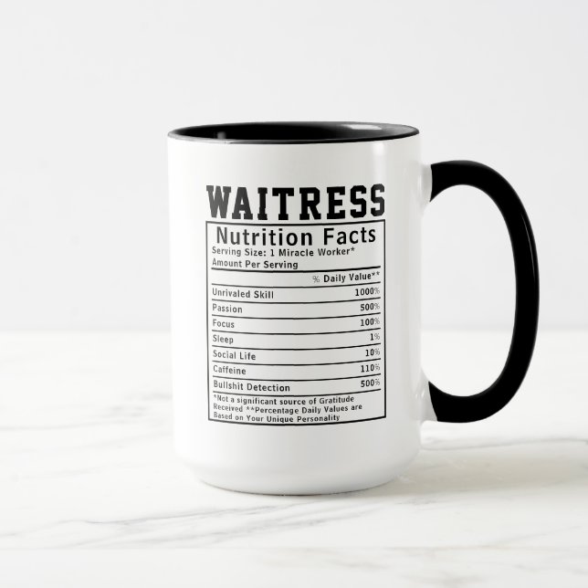 Caneca Funny Garçonete Nutrition Facts Funcionário (Direita)