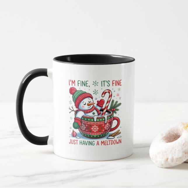 Caneca Funny Just Having a Meltdown Snowman Christmas  (Com Donut)