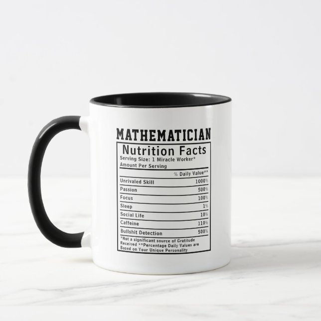 Caneca Funny Mathematician Nutrition Facts Math Lover (Esquerda)