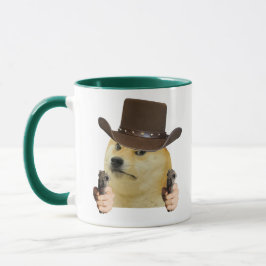 Caneca Funny Meme of Cowboy Dog Holding Gun Best Meme Mug