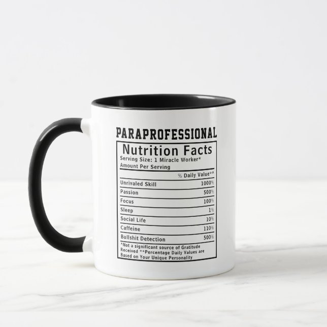 Caneca Funny Paraprofessional Nutrition Facts Educator  (Esquerda)