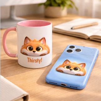 Caneca Funny Peekaboo Fox "Thirsty!" Cute Office Gift