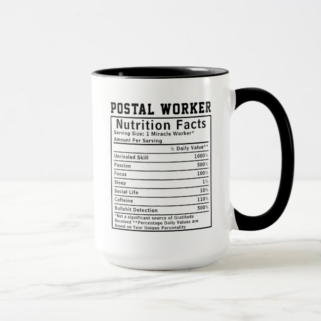 Caneca Funny Postal Worker Nutrition Facts Staff Gift (Direita)