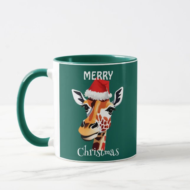 Caneca Funny Safari animais Giraffe Papais noeis Xmas (Esquerda)