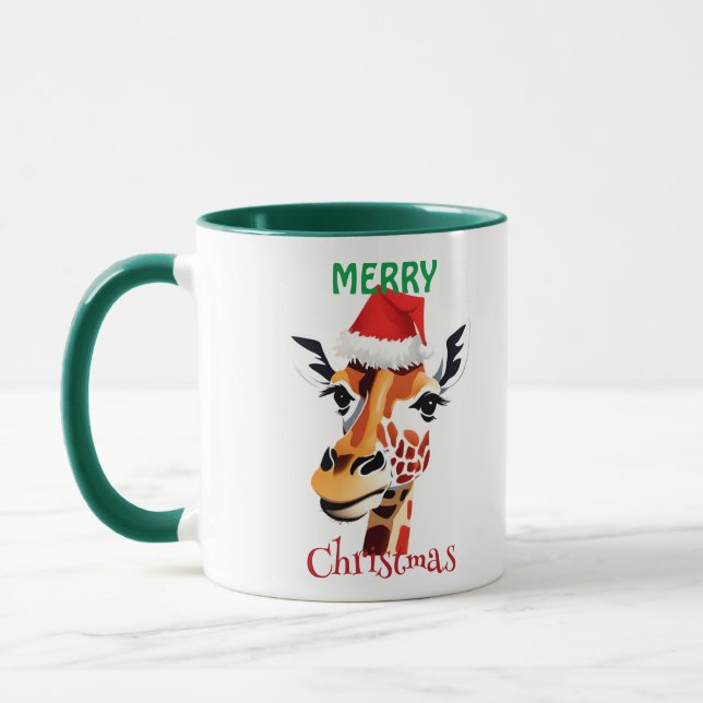 Caneca Funny Safari animais Giraffe Papais noeis Xmas (Esquerda)