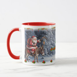 Caneca Funny Santa Claus on a Donkey on a Ceramic Coffee