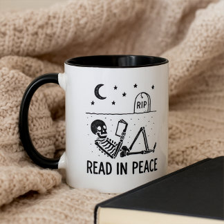 Caneca Funny Skeleton Read in Peace for Avid Book Readers