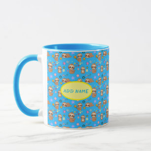 Caneca Funny Sloth Hearts Floral Blue Patterno Adiciona