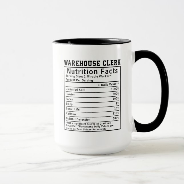 Caneca Funny Warehouse Clerk Nutrition Facts Boss Gift (Direita)