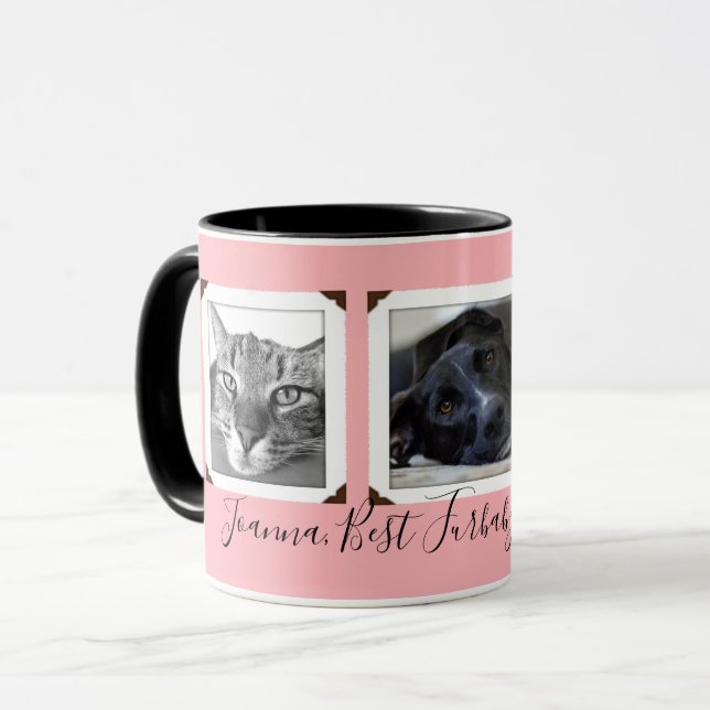 Caneca Furbaby Mãe Três Fotos Pet presentes Mug (Frente Esquerda)