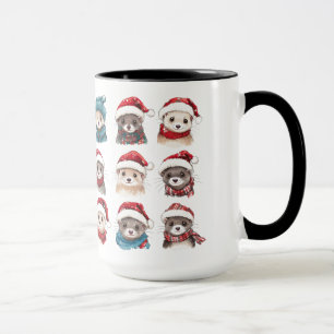 Caneca Furões Adoráveis em Chapéus de Natal