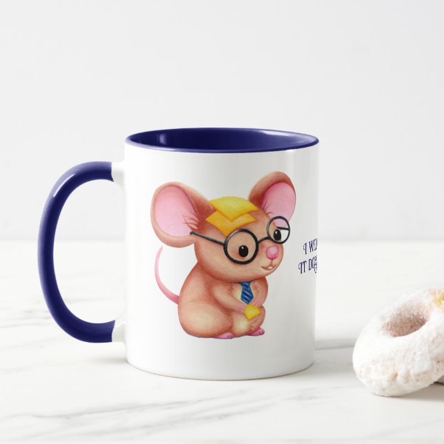 Caneca Furry Cheese Man Business Mouse Tie Glasses Nerdy (Com Donut)