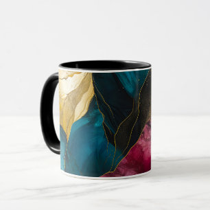 Caneca Fusão de Mármore Azul-Teal e Dourado à Meia-Noite