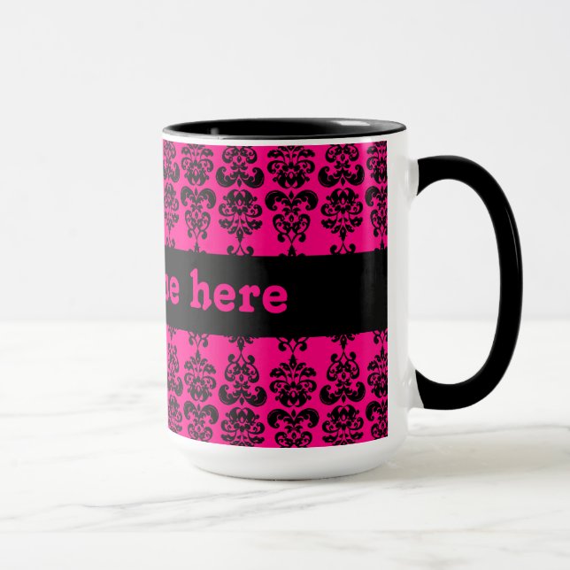 Caneca Fuschia e impressão de mini damask preto (Direita)