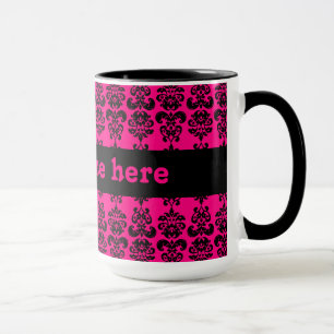 Caneca Fuschia e impressão do damasco do preto mini