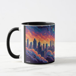 Caneca Futuristic City Rocket Launch Sci-Fi Colorful Comb