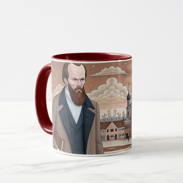 Caneca Fyodor Dostoevsky, ler Dostoyevsky é meu passatemp (Frente Esquerda)