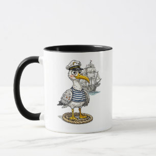 Caneca Gaivota Marinheiro com Corda e Navio ao Fundo