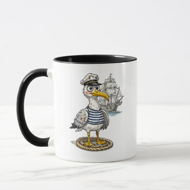 Caneca Gaivota Marinheiro com Corda e Navio ao Fundo (Esquerda)