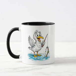 Caneca Gaivota Pescando com Vara em Água Rasa