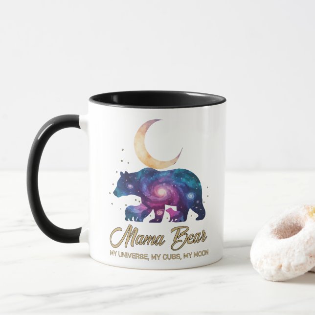 Caneca Galáxia Mamãe Urso & Silhueta da Lua dos Filhotes (Com Donut)