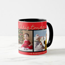 Caneca Galeria de 3 Fotos Natal Vermelho Festivo Alegre