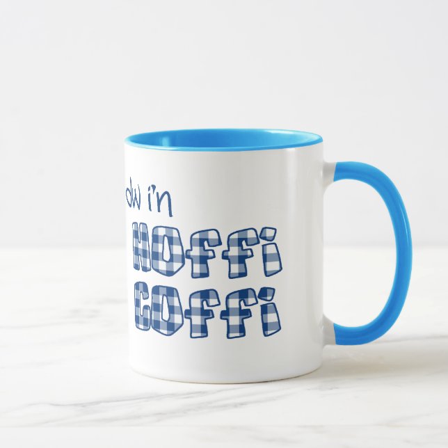 Caneca Galês Coffee Mug: Hoffi Coffi, Blue Check Gingham (Direita)