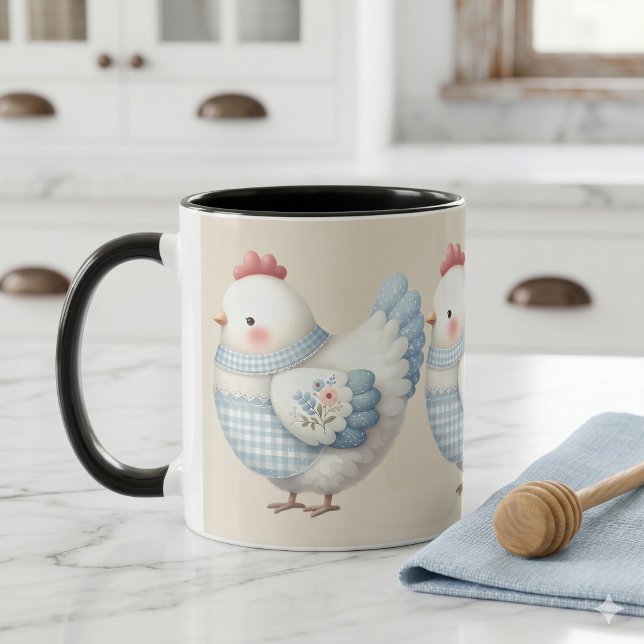 Caneca Galinha da Casa de Xadrez Azul (Blue Gingham Cottage Hen Mug)