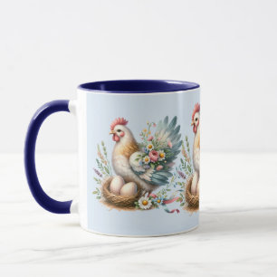 Caneca Galinha Floral com Ovos Charme de Fazenda Antiga 
