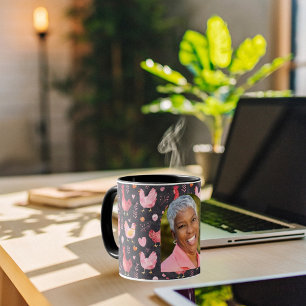 Caneca Galinha galinha caseira preto rosa-vermelho