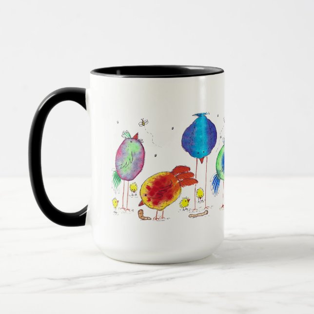 Caneca Galinhas De Cores Aquáticas, De 15 Oz, Cães Cerâmi (Esquerda)