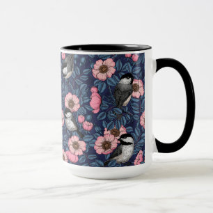 Caneca Galinhas na rosa selvagem em rosa e azul