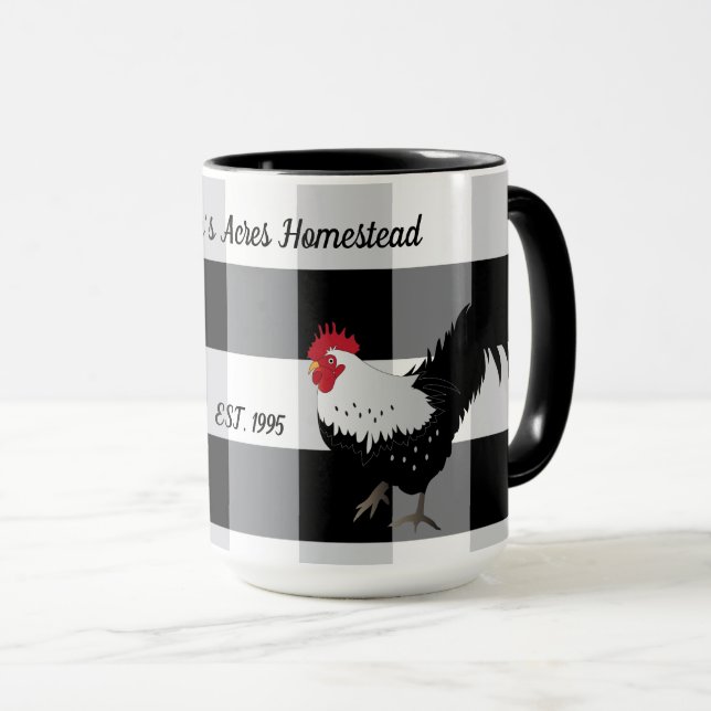 Caneca Galo Preto Cheio White Check Coffee Mug (Frente Esquerda)
