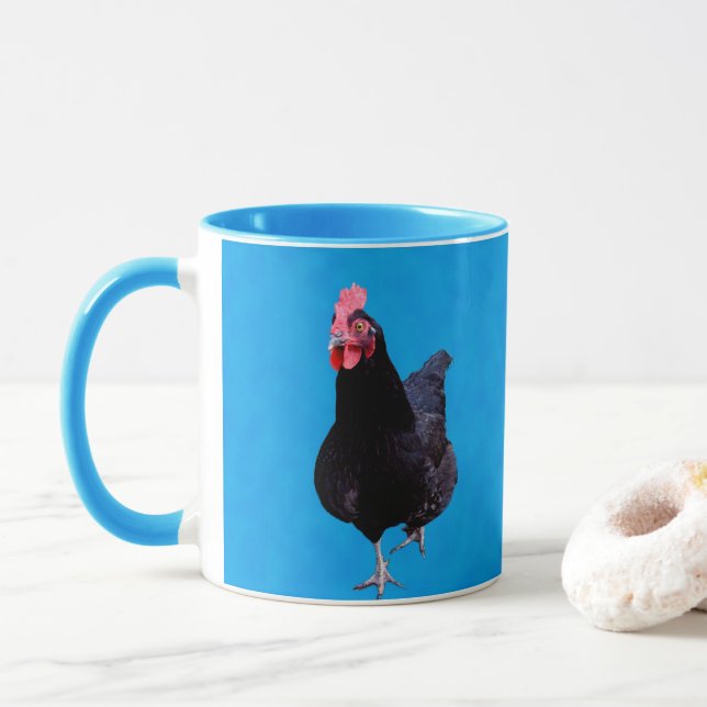 Caneca Galo Preto Em Fundo Azul, (Com Donut)