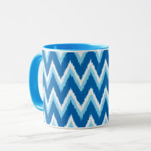 Caneca Gamas de Ikat Chevron - Cobalto, Azul-Céu e Branco
