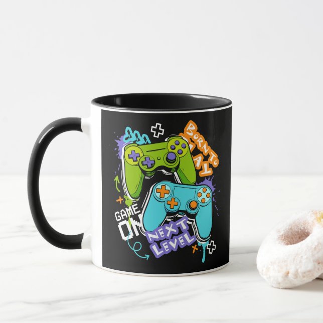 Caneca Game controllers Graffiti  Gaming Born To Play  (Com Donut)
