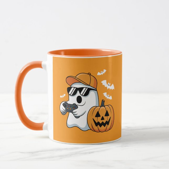 Caneca Gamer Ghost Pumpkin Controller Halloween Cool (Esquerda)
