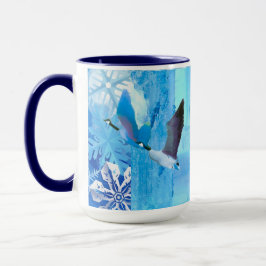 Caneca Gansos com Neve Azul