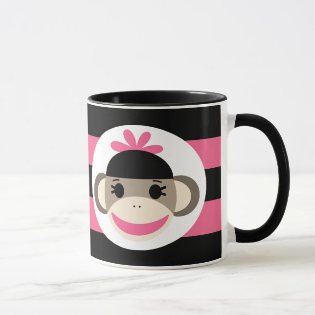 Caneca Garota Bonita Boca Macaco Preto Tiras Rosa Negras (Direita)