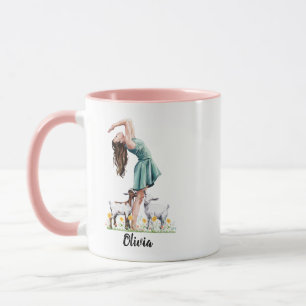 Caneca Garota Bonita se exercitando com Cabra, Aquarela
