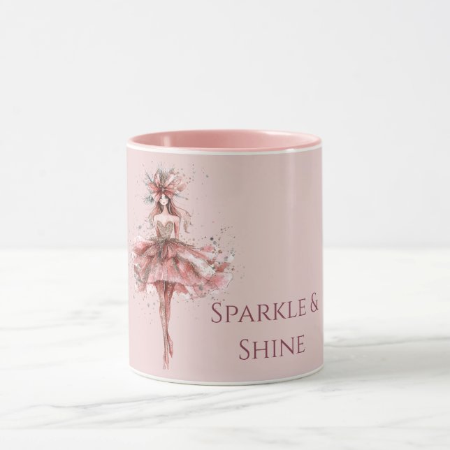 Caneca Garota brilhante em vestido Dourado rosa rosa rosa (Centro)