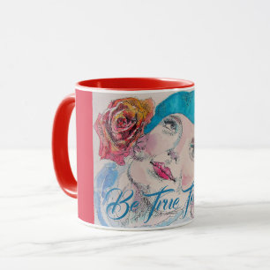 Caneca Garota com Rosa vermelha Beret Watercolor Seja Ver
