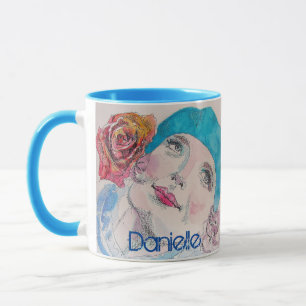 Caneca Garota com Rosa vermelha de Flor de Beret Watercol