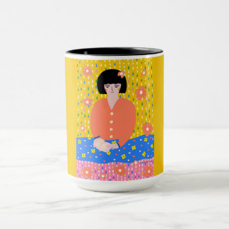 Caneca Garota Cozy Bookworm Folk Art Lendo