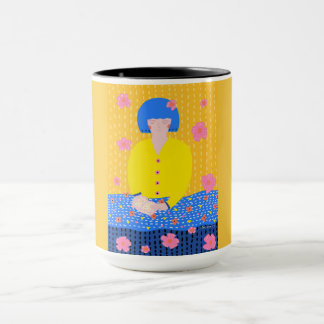 Caneca Garota Cozy Bookworm Folk Art Lendo