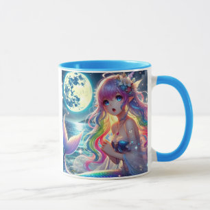 Caneca Garota de Anime Cantando Luar Pixie Sereia Arco-ír